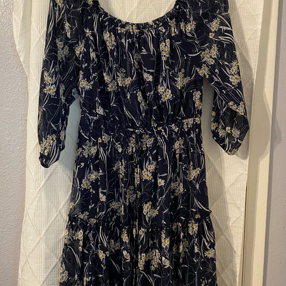 Blue and White Tiered Sundress with Bishop Sleeves